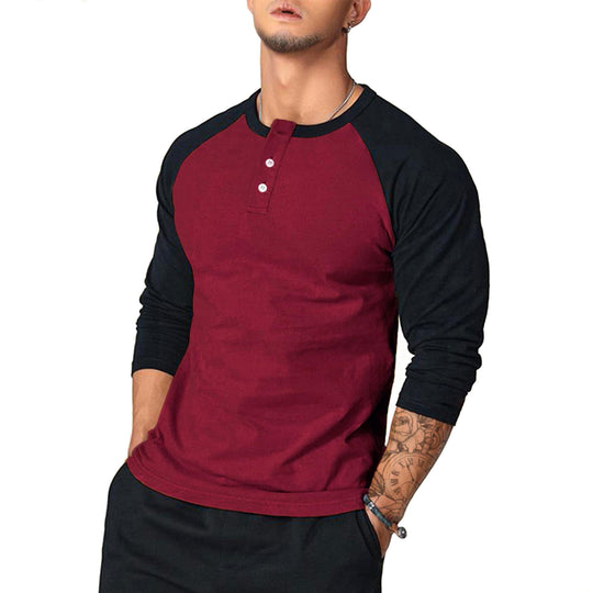 Herren Langarm-Henley-Shirt mit Kontrastärmel EB