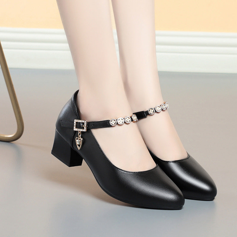 Damen elegante Pumps mit modischer Riemchenverzierung und bequemem Blockabsatz EB