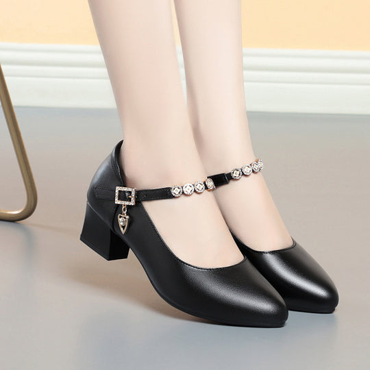 Damen elegante Pumps mit modischer Riemchenverzierung und bequemem Blockabsatz EB