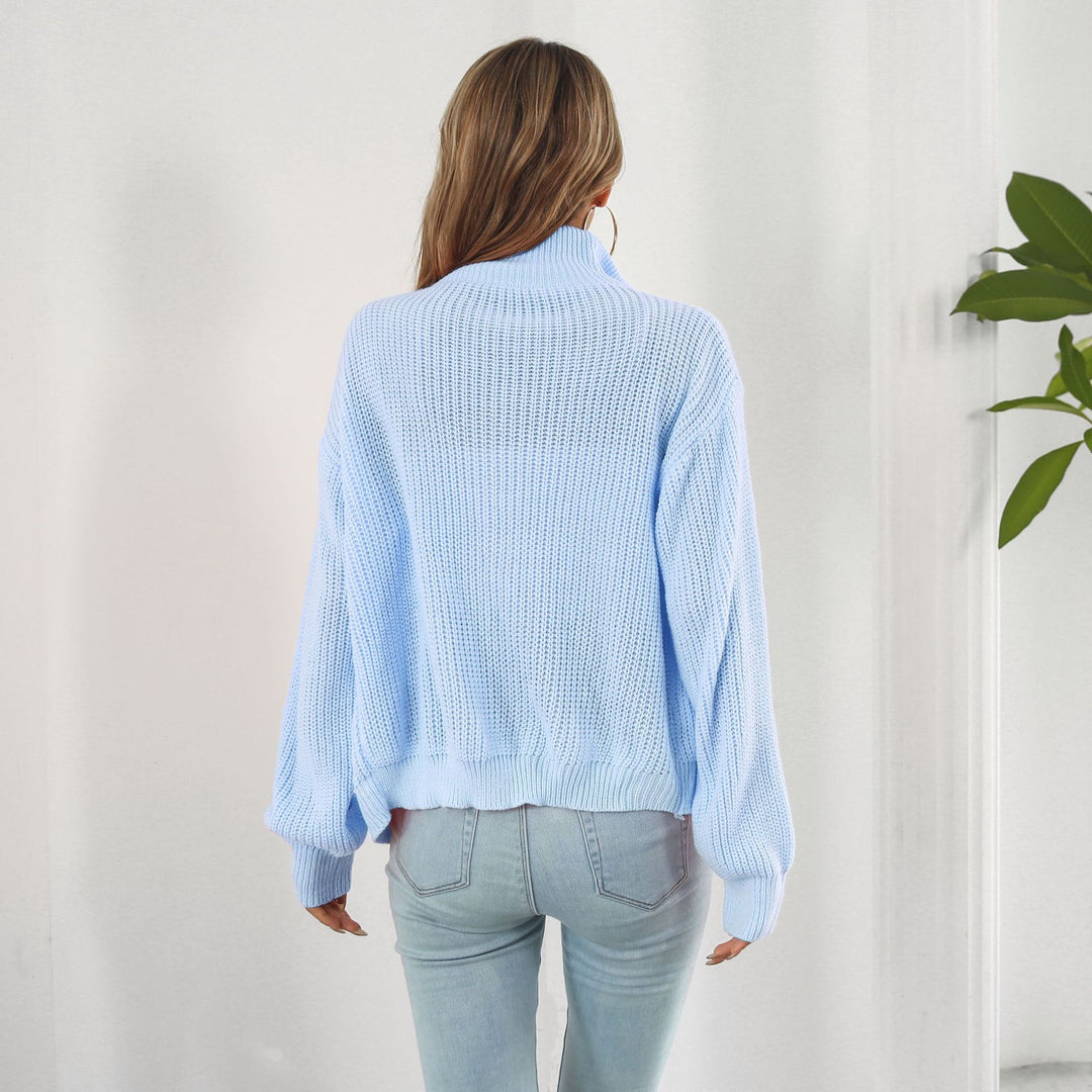 Damen lässiger Strickpulli mit hohem Kragen und Reißverschluss EB