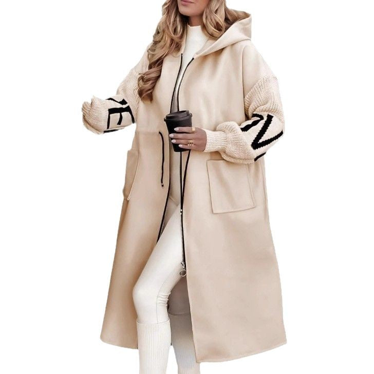 Damen Oversized Kapuzenmantel mit seitlichen Taschen und Reißverschluss EB