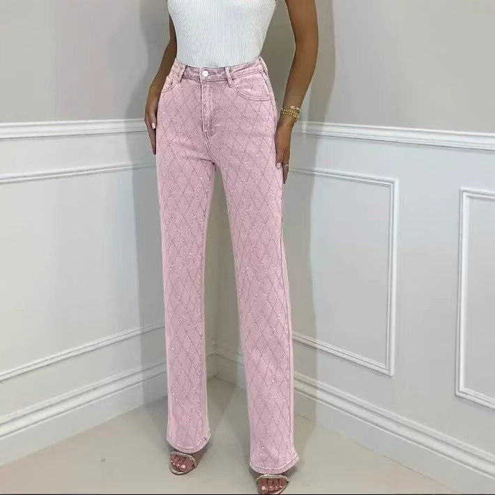 Damen elegante Hochbundhose mit Rautenmuster EB