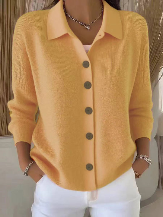 Damen nan Feinstrickjacke mit Hemdkragen und durchgehender Knopfleiste EB
