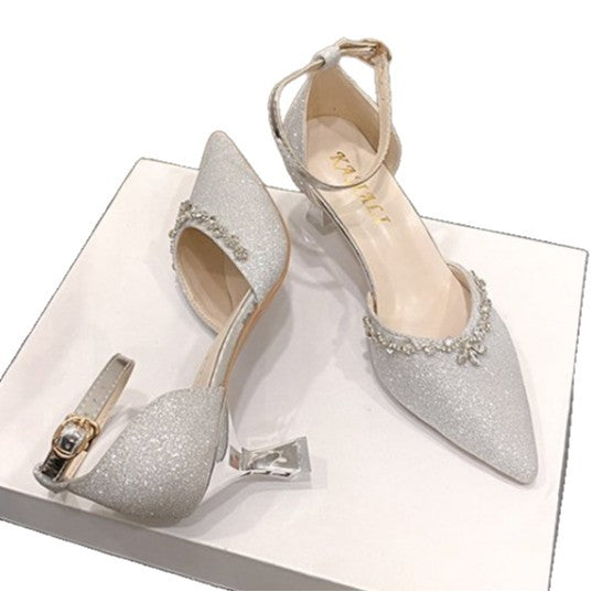 Damen elegante High Heels mit geschmücktem Fesselriemen EB