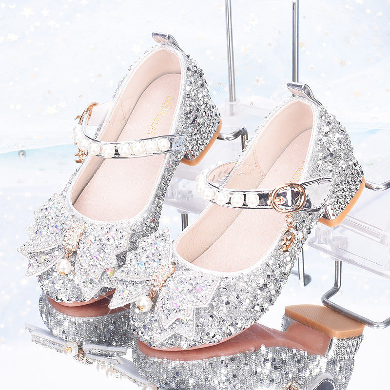 Mädchen Glitzernde Mary Jane Schuhe mit dekorativen Schleifen EB