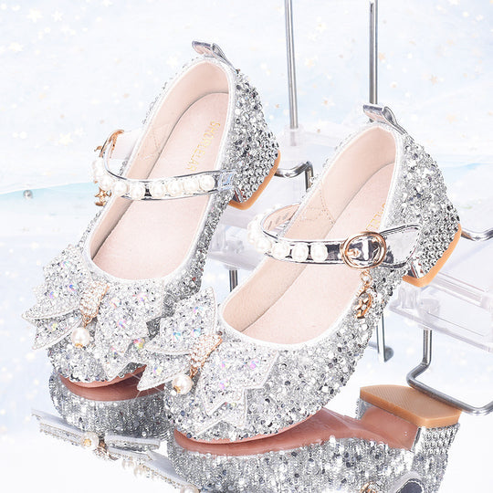 Mädchen Glitzernde Mary Jane Schuhe mit dekorativen Schleifen EB