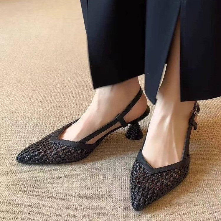 Damen Slingback-Pumps mit geflochtener Oberflächenstruktur und elegantem Absatz EB