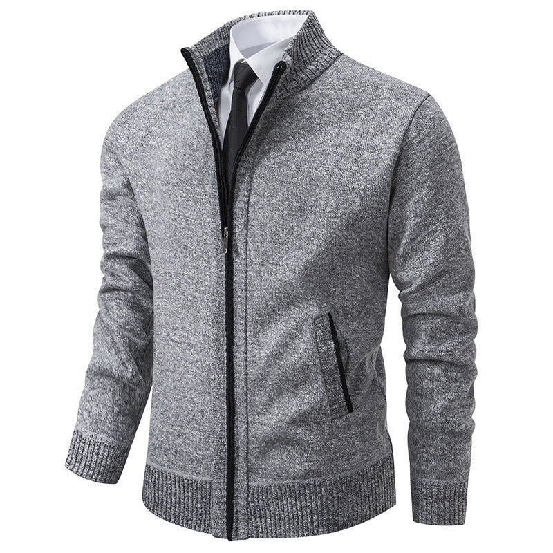 Herren sportliche Strickjacke mit Stehkragen und Reißverschluss EB