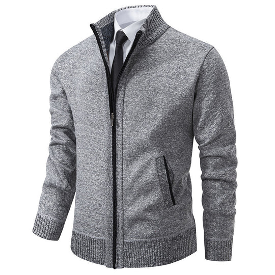 Herren sportliche Strickjacke mit Stehkragen und Reißverschluss EB