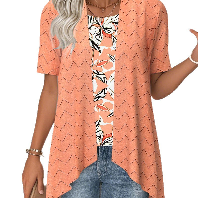 Damen asymmetrische Cardigan mit Wellenmuster und praktischen Taschen Heidi-Mode