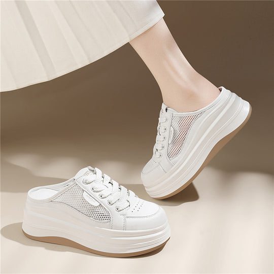 Damen Bequeme Plateau-Sneaker mit atmungsaktiver Mesh-Oberfläche EB