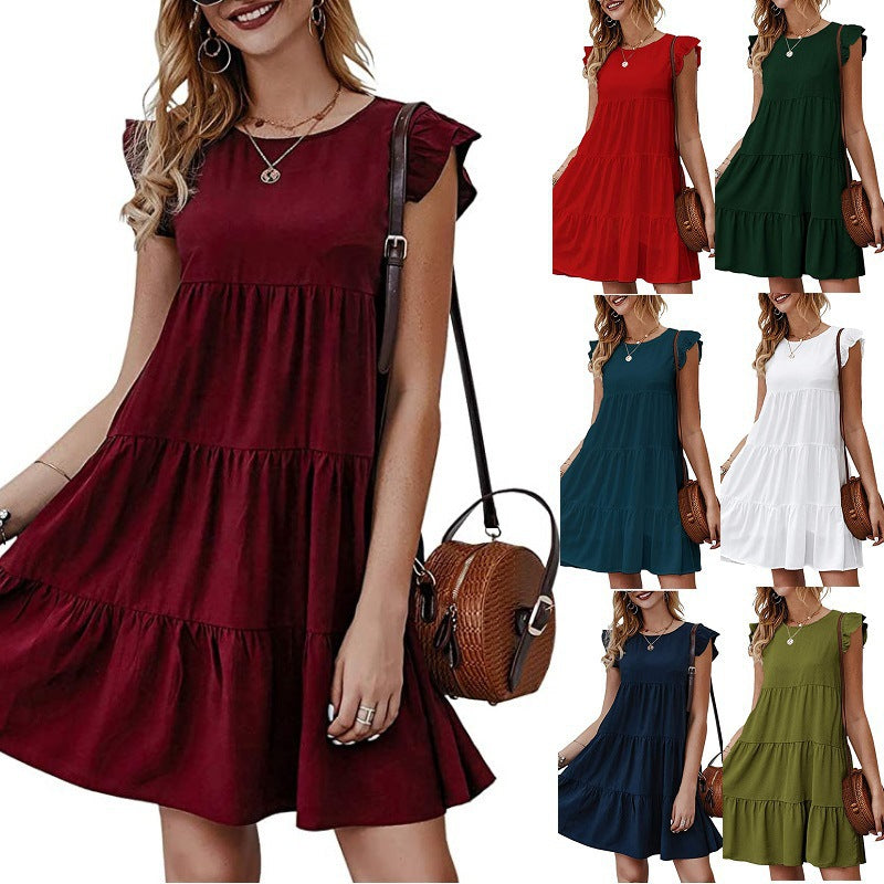 Damen Baumwollkleid mit Volant-Detail und lockerem Schnitt EB