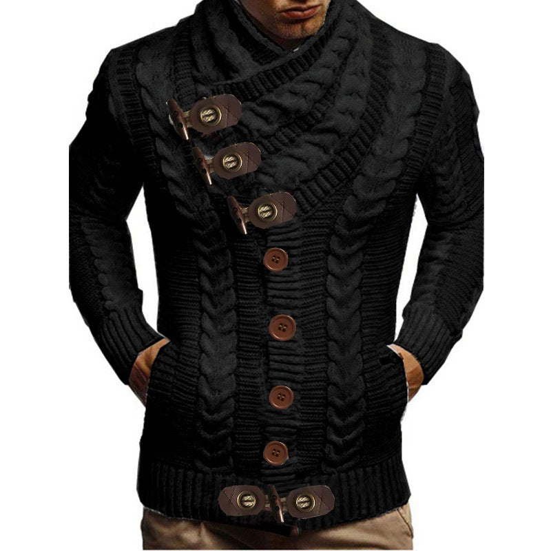 Herren Strickjacke mit großem Kragen und Zopfmuster EB