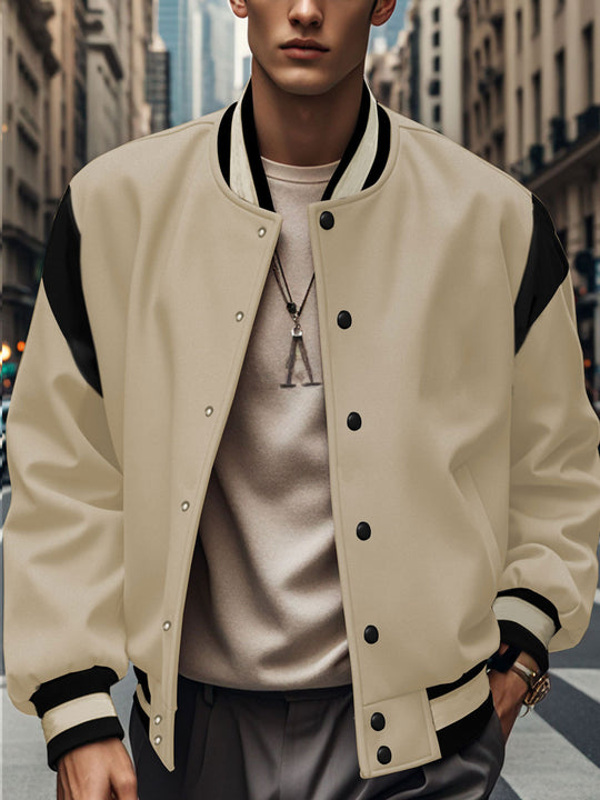 Herren nan leichte Collegejacke im Varsity-Look mit Druckknopfverschluss Rippbündchen und Kontrast-Schulterbesatz EB