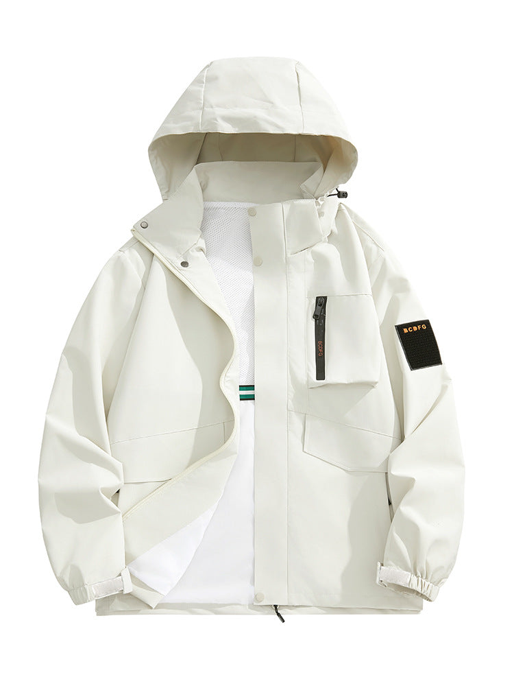 Herren multifunktionale Utility-Outdoorjacke mit Kapuze, verdeckten Taschenklappen und windabweisender Beschichtung EB