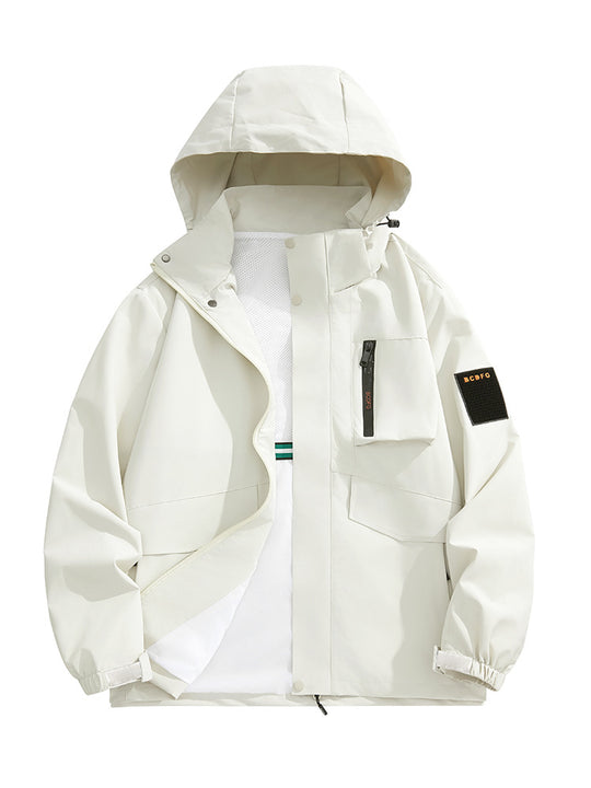Herren multifunktionale Utility-Outdoorjacke mit Kapuze, verdeckten Taschenklappen und windabweisender Beschichtung EB