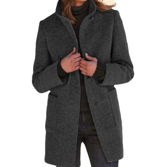 Damen elegante Wolljacke mit praktischen Taschen und Knopfverschluss EB