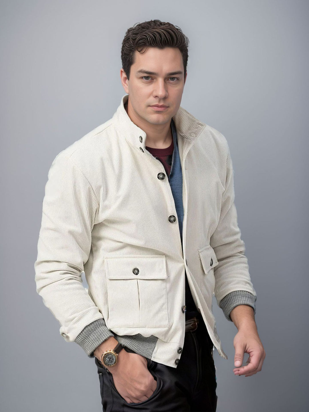 Herren sportliche Cordjacke mit praktischen Taschen und modernem Design EB