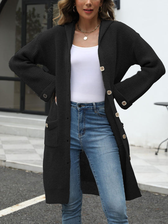 Damen Langer Strickcardigan mit Knopfdetail und weichem Material EB