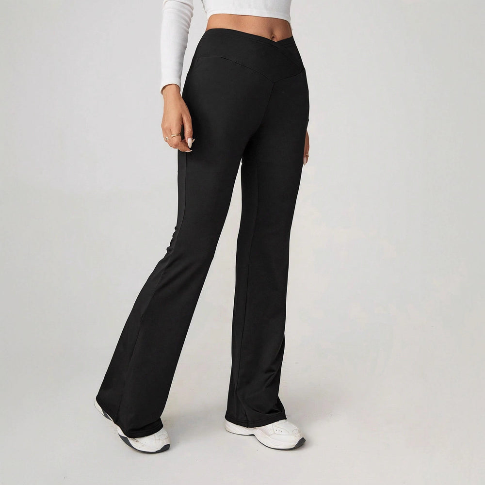 Damen High-Waist Sporthose mit weitem Bein und elastischem Bund EB