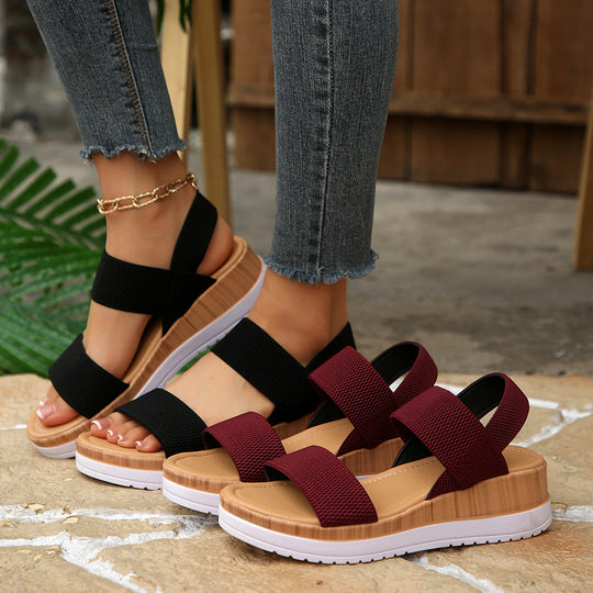 Damen modische Wedge-Sandalen mit elastischen Riemen und komfortabler Sohle EB