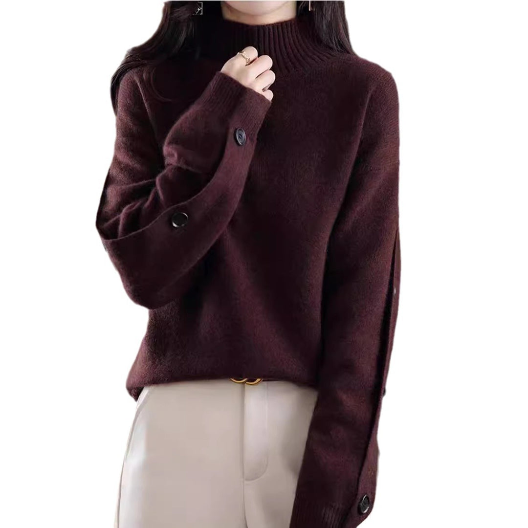 Damen Eleganter Rollkragenpullover mit Knopfdetails und weichem Material EB