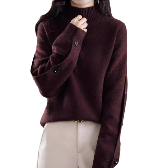 Damen Eleganter Rollkragenpullover mit Knopfdetails und weichem Material EB