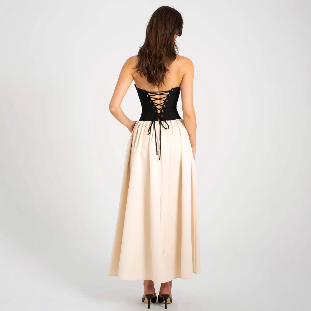 Damen Elegantes Maxikleid mit herzförmigem Ausschnitt und geschmeidigem Rock EB