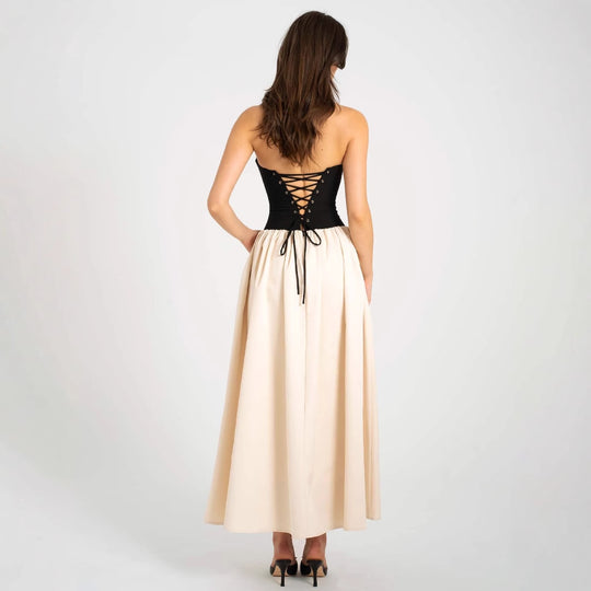 Damen Elegantes Maxikleid mit herzförmigem Ausschnitt und geschmeidigem Rock EB