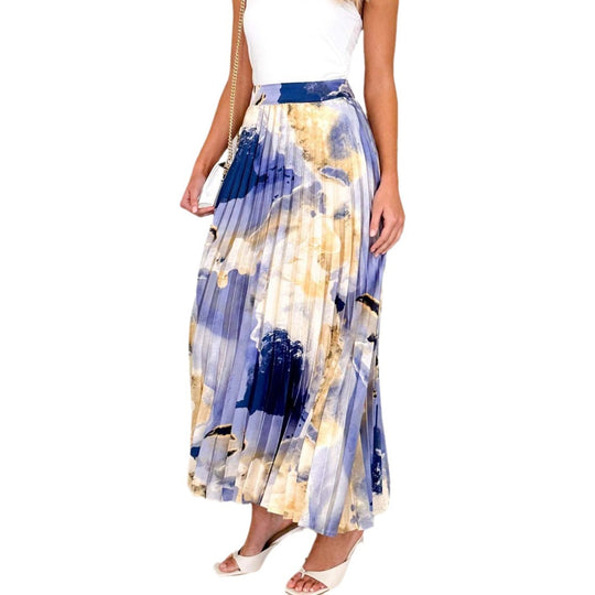 Damen Eleganter Plissee-Rock mit floralem Design und elastischem Bund EB