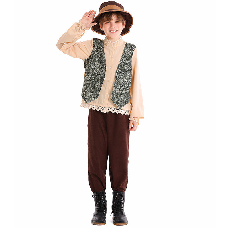 Unisex nan Kinderkostüm Set mit bestickter Paisley-Weste und Rüschenbluse EB