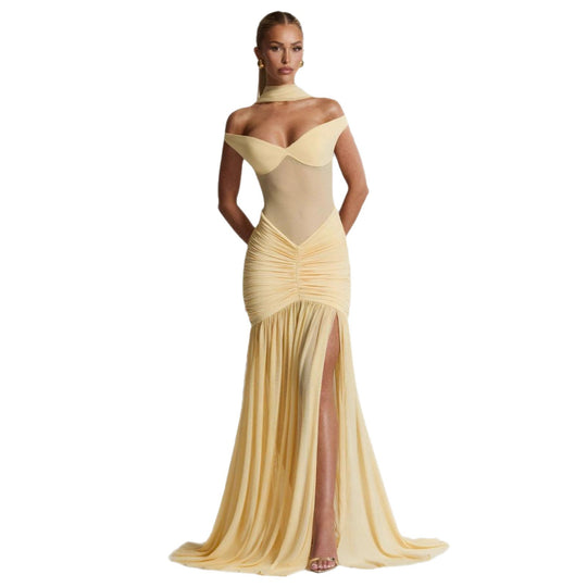 Damen figurbetontes Abendkleid mit schulterfreiem Design und seitlichem Schlitz EB
