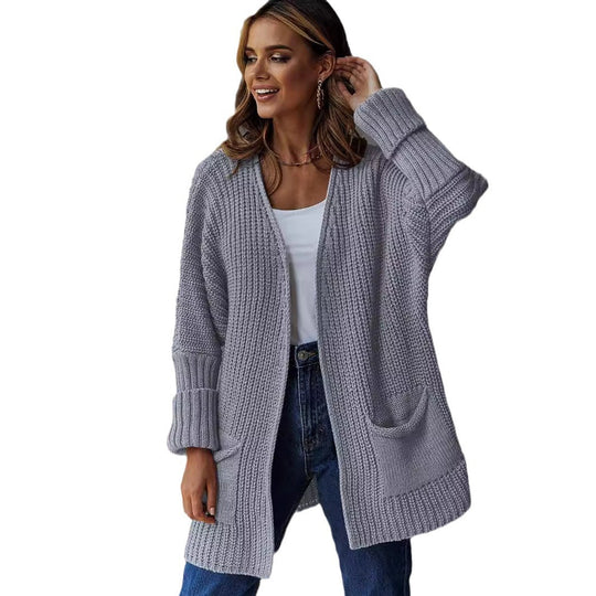 Damen Lange Strickjacke mit lockerer Passform und praktischen Taschen EB