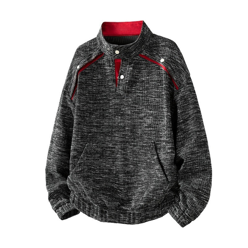 Herren strukturiertes Oversize-Sweatshirt mit Stehkragen, Druckknopfblende und Kängurutasche EB