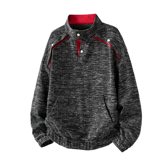 Herren strukturiertes Oversize-Sweatshirt mit Stehkragen, Druckknopfblende und Kängurutasche EB