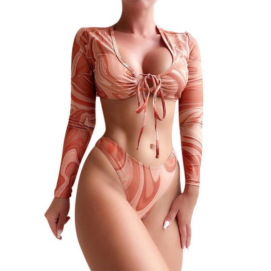 Damen Bikiniset mit langärmligem Oberteil und modischem Wickeldetail EB