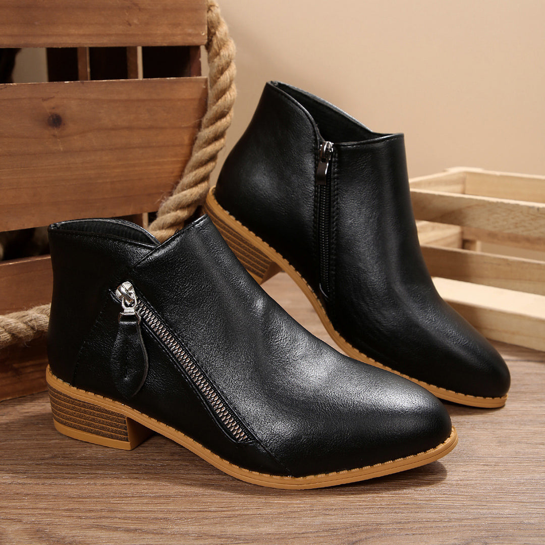 Damen elegante Stiefeletten mit seitlichem Reißverschluss und modischem Design EB