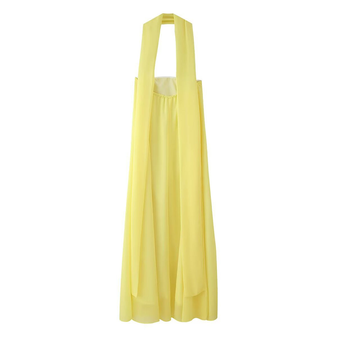 Damen Maxikleid mit innovativem Halterneck und fließendem Schnitt EB