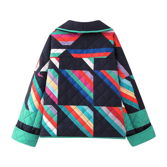 Damen Steppjacke mit buntem geometrischen Muster EB