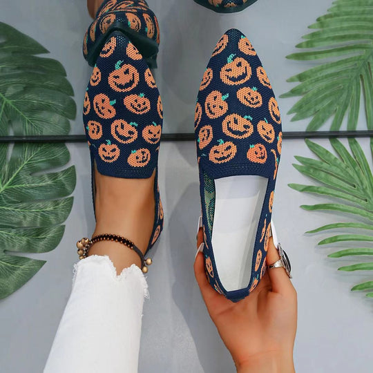 Damen modische Slipper mit Halloween-Motiv und elastischem Obermaterial EB