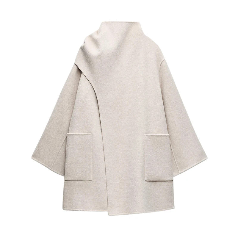Damen Modische Wolljacke mit asymmetrischem Schnitt und praktischen Taschen EB