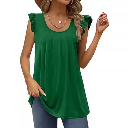 Damen luftiges Blusenshirt mit elegantem Rüschendesign EB