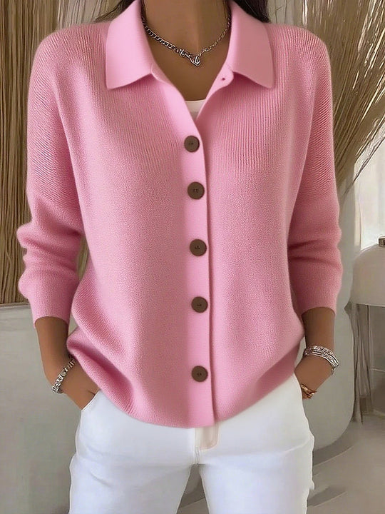 Damen nan Feinstrickjacke mit Hemdkragen und durchgehender Knopfleiste EB
