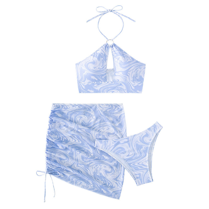 Damen Crop-Bikini-Set mit verspieltem Marmor-Design EB