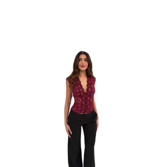 Damen Spitzen-Bodys mit elegantem V-Ausschnitt EB