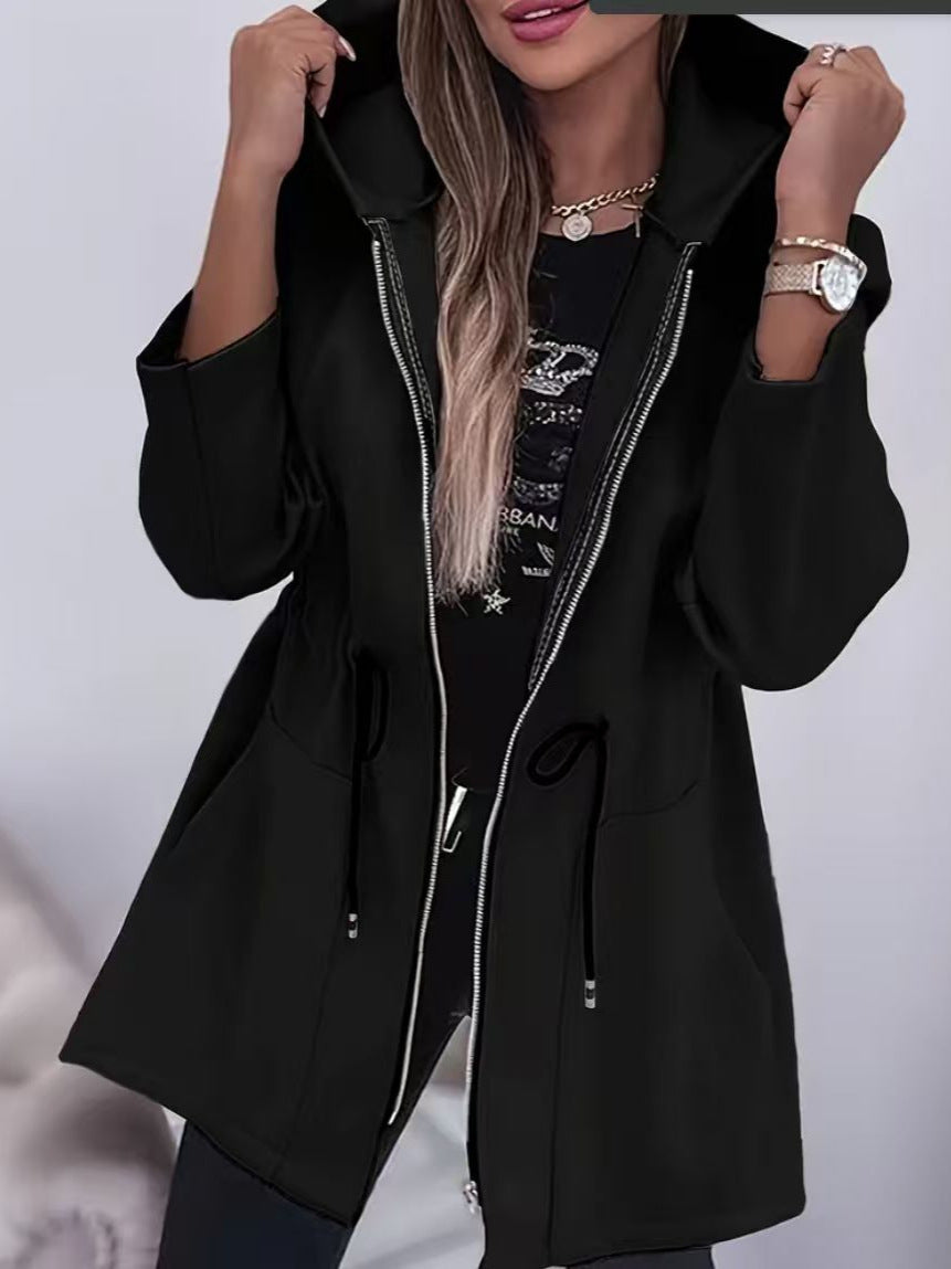 Damen nan Kapuzenparka mit Taillenzug, Zwei-Wege-Reißverschluss und Eingrifftaschen EB