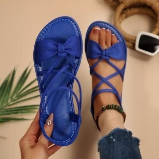 Damen Zarte Römersandalen mit Schleifen-Detail und verstellbaren Schnürriemen EB