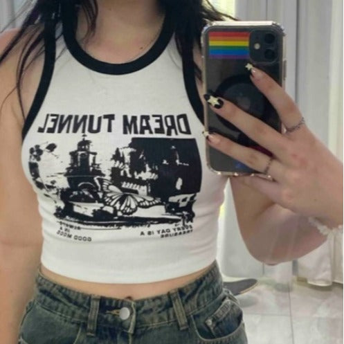 Damen Crop-Top mit kreativem Grafikdruck und sportlichem Design EB