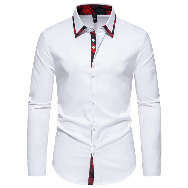 Herren elegantes Langarmhemd mit kreativem Kragen und kontrastierenden Details EB