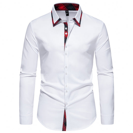 Herren elegantes Langarmhemd mit kreativem Kragen und kontrastierenden Details EB